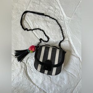 Incredible Loeffler Randall cross body purse bag! Chain handle + pompom tassels